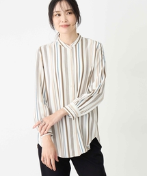 【長め丈でスタイルアップ】バンドカラーチュニックシャツ【大きいサイズあり】