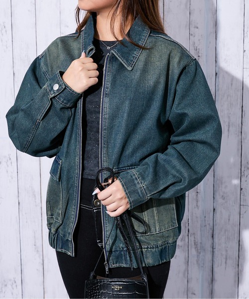 セール】《ヴィンテージ加工×ジップ》レディース デニムブルゾン