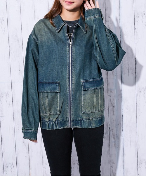 セール】《ヴィンテージ加工×ジップ》レディース デニムブルゾン