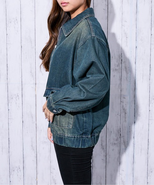 セール】《ヴィンテージ加工×ジップ》レディース デニムブルゾン