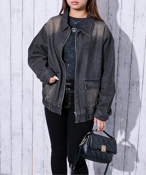 セール】《ヴィンテージ加工×ジップ》レディース デニムブルゾン