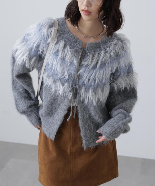 k,uさま　オマールアフリディ　モヘアニット　グレー　ノルディック柄 オマールアフリディ モヘアニット グレー ノルディック柄 ノルディック