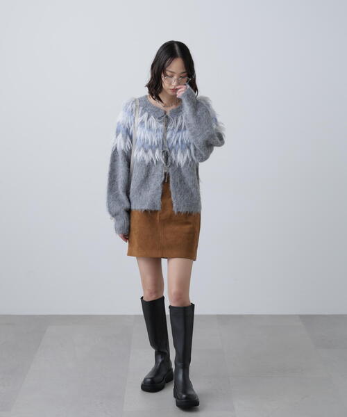 FREE'S MART（フリーズマート）の「◆前後２ＷＡＹノルディック柄リボンカーディ（ニット/セーター・レディース・ホワイト/ブラウン/グレー・FREE）」の6枚目の写真