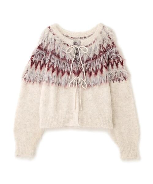 FREE'S MART（フリーズマート）の「◆前後２ＷＡＹノルディック柄リボンカーディ（ニット/セーター・レディース・ホワイト/ブラウン/グレー・FREE）」の9枚目の写真