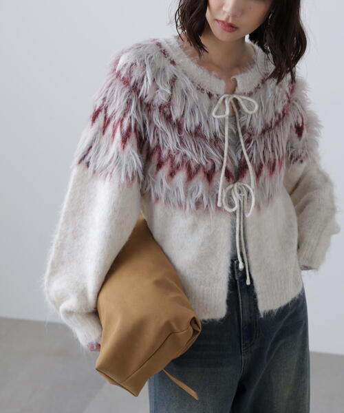 FREE'S MART（フリーズマート）の「◆前後２ＷＡＹノルディック柄リボンカーディ（ニット/セーター・レディース・ホワイト/ブラウン/グレー・FREE）」の10枚目の写真