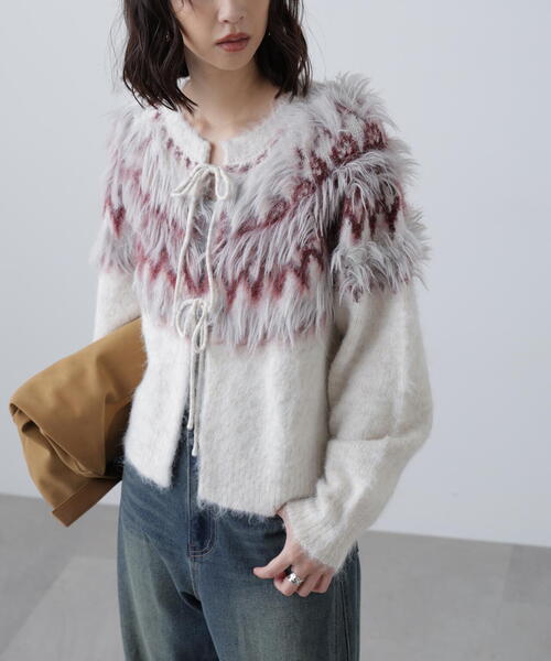 FREE'S MART（フリーズマート）の「◆前後２ＷＡＹノルディック柄リボンカーディ（ニット/セーター・レディース・ホワイト/ブラウン/グレー・FREE）」の11枚目の写真