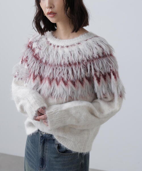 FREE'S MART（フリーズマート）の「◆前後２ＷＡＹノルディック柄リボンカーディ（ニット/セーター・レディース・ホワイト/ブラウン/グレー・FREE）」の12枚目の写真