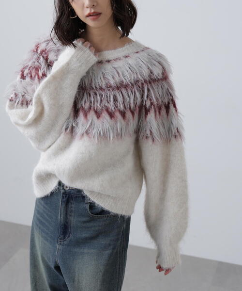 FREE'S MART（フリーズマート）の「◆前後２ＷＡＹノルディック柄リボンカーディ（ニット/セーター・レディース・ホワイト/ブラウン/グレー・FREE）」の13枚目の写真