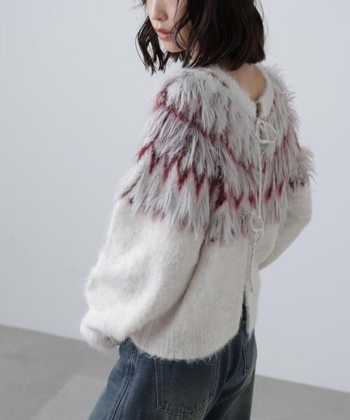 FREE'S MART（フリーズマート）の「◆前後２ＷＡＹノルディック柄リボンカーディ（ニット/セーター・レディース・ホワイト/ブラウン/グレー・FREE）」の14枚目の写真