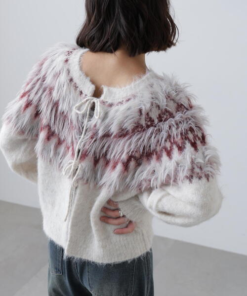 FREE'S MART（フリーズマート）の「◆前後２ＷＡＹノルディック柄リボンカーディ（ニット/セーター・レディース・ホワイト/ブラウン/グレー・FREE）」の15枚目の写真