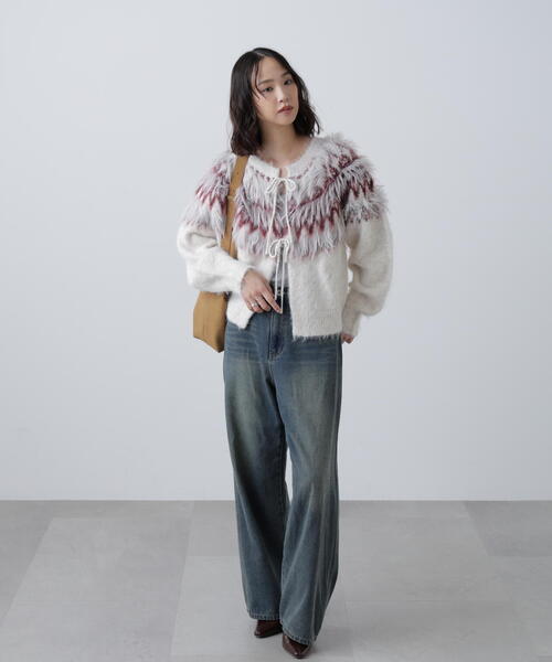 FREE'S MART（フリーズマート）の「◆前後２ＷＡＹノルディック柄リボンカーディ（ニット/セーター・レディース・ホワイト/ブラウン/グレー・FREE）」の17枚目の写真