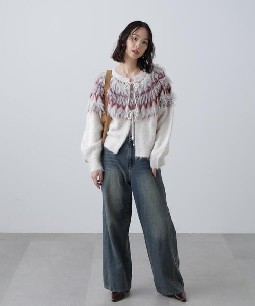 FREE'S MART（フリーズマート）の「◆前後２ＷＡＹノルディック柄リボンカーディ（ニット/セーター・レディース・ホワイト/ブラウン/グレー・FREE）」の18枚目の写真