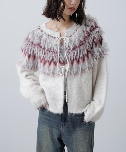 FREE'S MART（フリーズマート）の「◆前後２ＷＡＹノルディック柄リボンカーディ（ニット/セーター・レディース・ホワイト/ブラウン/グレー・FREE）」の19枚目の写真