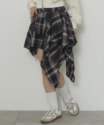 WEGO/アシンメトリーチェックミニスカパン