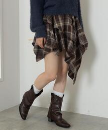 WEGO/アシンメトリーチェックミニスカパン