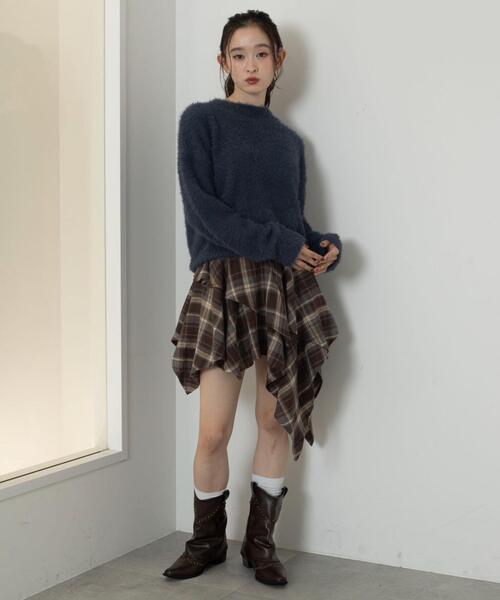 WEGO(ウィゴー)の「WEGO/アシンメトリーチェックミニスカパン(スカート・レディース・レッド系その他/ブラウン/ネイビー・FREE)」の4枚目の写真