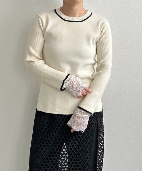 LHELBIE(レルビエ)の「カフスレースニットトップス(ニット/セーター・レディース・ネイビー/ブラック/アイボリー・M)」の9枚目の写真