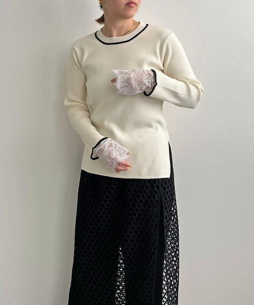 LHELBIE(レルビエ)の「カフスレースニットトップス(ニット/セーター・レディース・ネイビー/ブラック/アイボリー・M)」の10枚目の写真