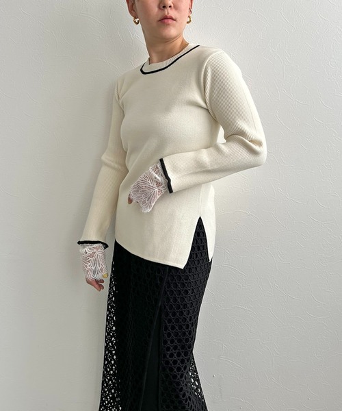 LHELBIE(レルビエ)の「カフスレースニットトップス(ニット/セーター・レディース・ネイビー/ブラック/アイボリー・M)」の14枚目の写真