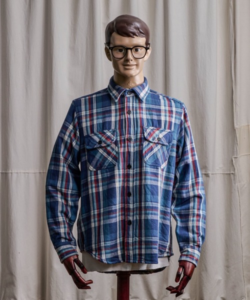 Coffee & Cigarettes（コーヒーアンドシガレッツ）の「10B7  Heavy Flannel One Wash Work Shirt / ヘビーネル ワンウォッシュ ワークシャツ C（シャツ/ブラウス・メンズ・ブルー系/ホワイト系・XL/M/L）」の5枚目の写真