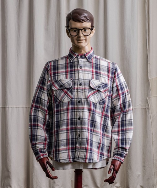 Coffee & Cigarettes（コーヒーアンドシガレッツ）の「10B7  Heavy Flannel One Wash Work Shirt / ヘビーネル ワンウォッシュ ワークシャツ C（シャツ/ブラウス・メンズ・ブルー系/ホワイト系・XL/M/L）」の8枚目の写真