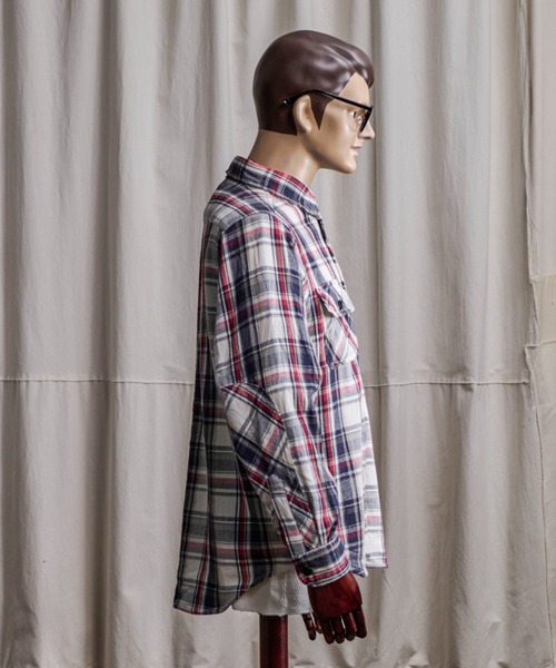 Coffee & Cigarettes（コーヒーアンドシガレッツ）の「10B7  Heavy Flannel One Wash Work Shirt / ヘビーネル ワンウォッシュ ワークシャツ C（シャツ/ブラウス・メンズ・ブルー系/ホワイト系・XL/M/L）」の9枚目の写真