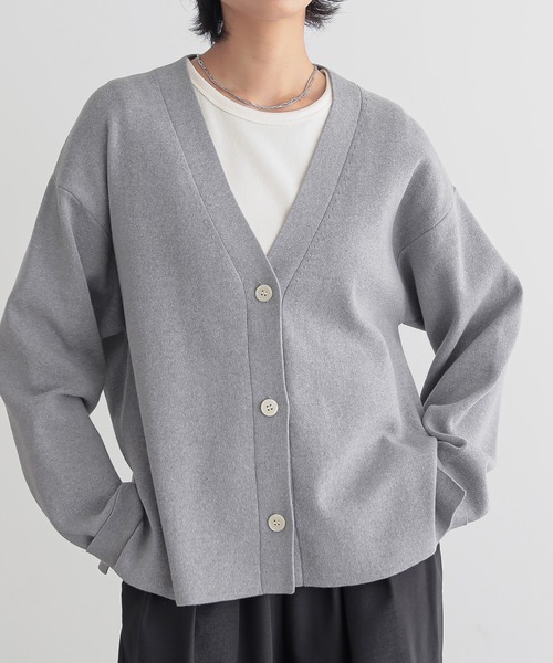 セール】スウェットライクVネックカーディガン【サスティナブル