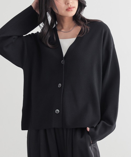 セール】スウェットライクVネックカーディガン【サスティナブル