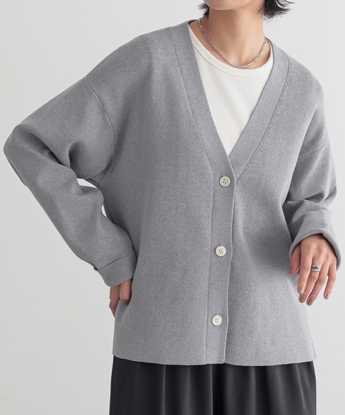 セール】スウェットライクVネックカーディガン【サスティナブル