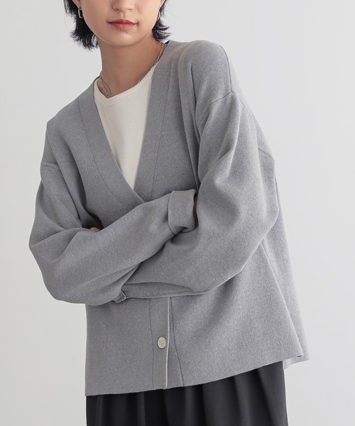 セール】スウェットライクVネックカーディガン【サスティナブル