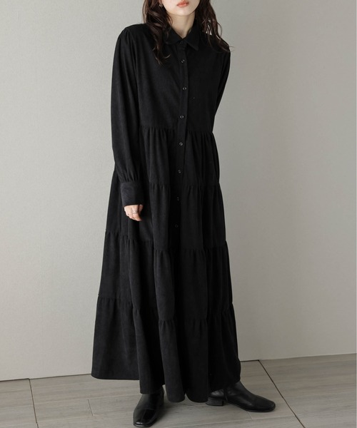 リバティ　コーデュロイ フレアワンピース　クリスマスに セール】コーデュロイ ティアード フレアワンピース（ワンピース