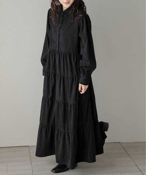 セール】コーデュロイ ティアード フレアワンピース（ワンピース