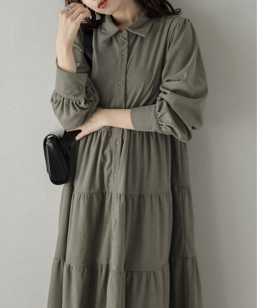 セール】コーデュロイ ティアード フレアワンピース（ワンピース