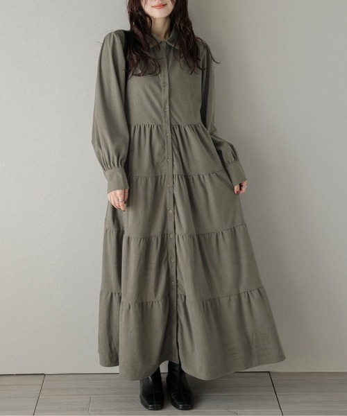 セール】コーデュロイ ティアード フレアワンピース（ワンピース