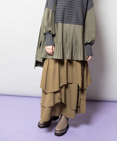 OSMOSIS(オズモーシス)の「ランダムティアードスカート(スカート・レディース・ブラウン/カーキ/ブラック・ONE SIZE)」の1枚目の写真