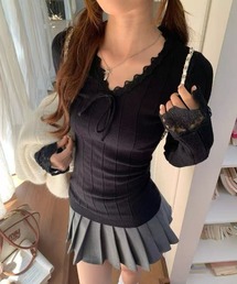 25aw レース付き/vネックニットトップス