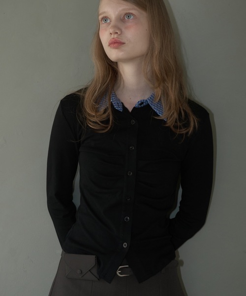 Birthday room（バースデイルーム）の「襟付きギャザートップス/gathered collared tops（Tシャツ/カットソー・レディース・ブラック/グレー・FREE）」の11枚目の写真