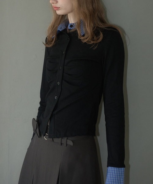 Birthday room（バースデイルーム）の「襟付きギャザートップス/gathered collared tops（Tシャツ/カットソー・レディース・ブラック/グレー・FREE）」の13枚目の写真