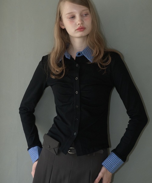 Birthday room（バースデイルーム）の「襟付きギャザートップス/gathered collared tops（Tシャツ/カットソー・レディース・ブラック/グレー・FREE）」の6枚目の写真