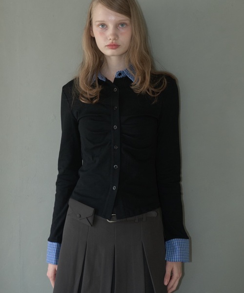 Birthday room（バースデイルーム）の「襟付きギャザートップス/gathered collared tops（Tシャツ/カットソー・レディース・ブラック/グレー・FREE）」の9枚目の写真