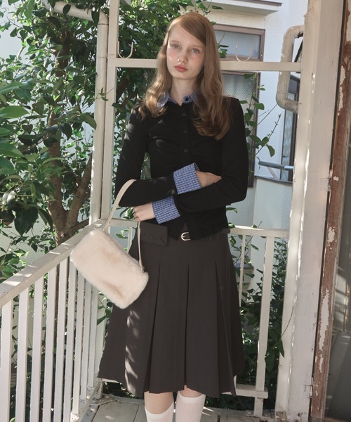 Birthday room（バースデイルーム）の「襟付きギャザートップス/gathered collared tops（Tシャツ/カットソー・レディース・ブラック/グレー・FREE）」の5枚目の写真