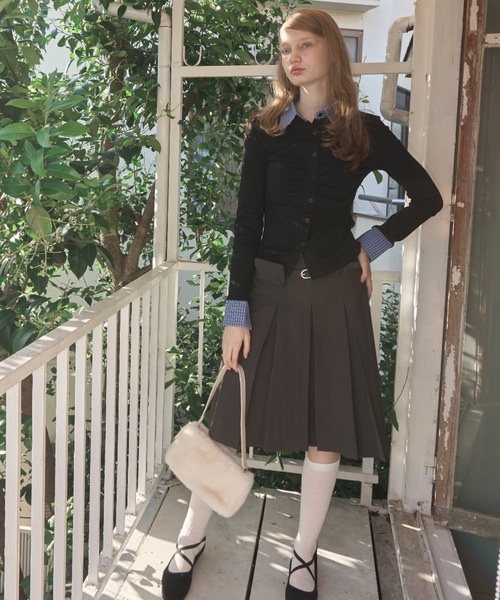 Birthday room（バースデイルーム）の「襟付きギャザートップス/gathered collared tops（Tシャツ/カットソー・レディース・ブラック/グレー・FREE）」の14枚目の写真