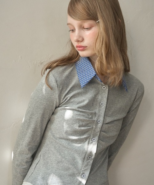 Birthday room（バースデイルーム）の「襟付きギャザートップス/gathered collared tops（Tシャツ/カットソー・レディース・ブラック/グレー・FREE）」の20枚目の写真