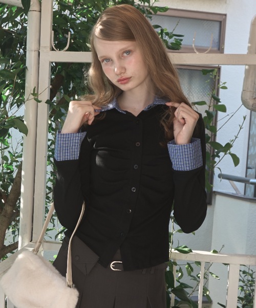 Birthday room（バースデイルーム）の「襟付きギャザートップス/gathered collared tops（Tシャツ/カットソー・レディース・ブラック/グレー・FREE）」の3枚目の写真