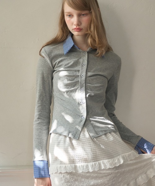 襟付きギャザートップス/gathered collared tops（Tシャツ/カットソー