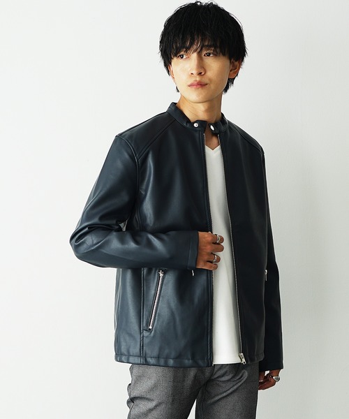 MinoriTY select】PUレザーシングルライダースジャケット メンズ