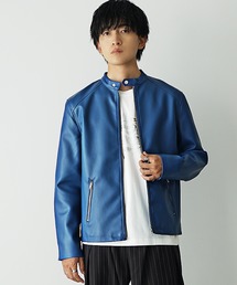 ライダースジャケット（ブルー・ネイビー/青色系・合成皮革/人工皮革