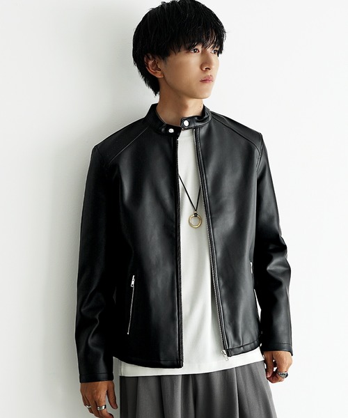 セール】【MinoriTY select】PUレザーシングルライダースジャケット