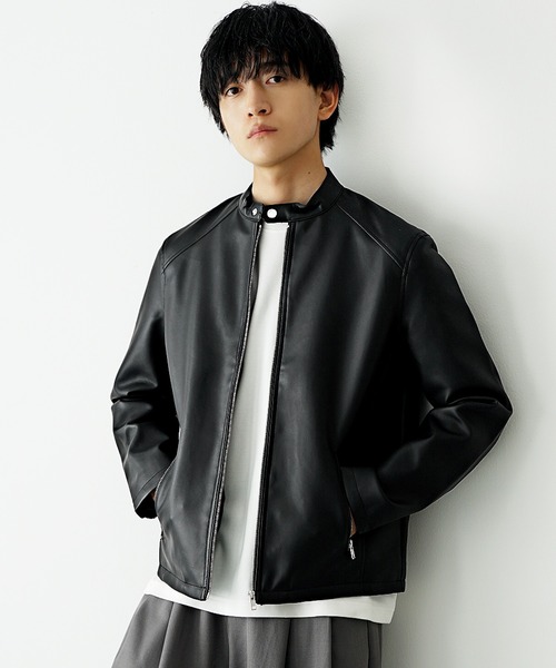 セール】【MinoriTY select】PUレザーシングルライダースジャケット