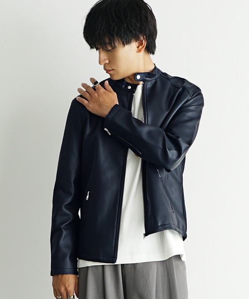 MinoriTY(マイノリティ)の「【MinoriTY select】PUレザーシングルライダースジャケット メンズ 革ジャン 革ジャケット(ライダースジャケット・メンズ・ブルー/ネイビー/ブラック/ワイン・M/L/LL)」の13枚目の写真